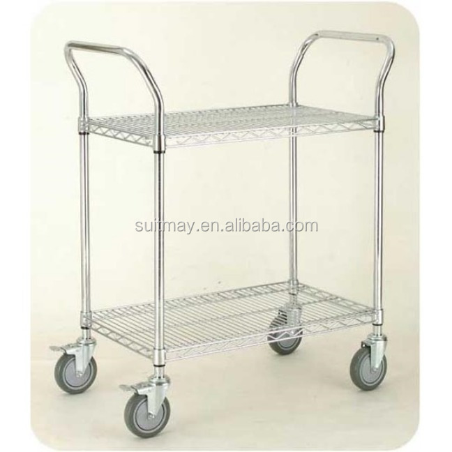 ESD Push Cart NSF Chrome-Plated Wire Shelving Trolley