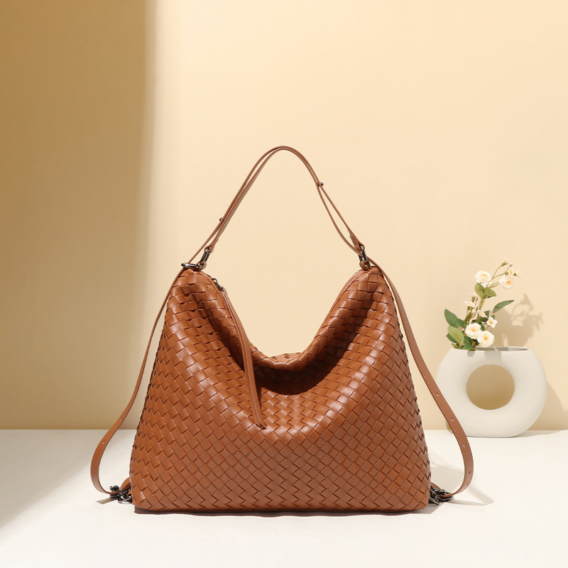 2024 new fashion women's bag handmade woven bag woven retro simple large capacity backpack shoulder handbag crossbody bag