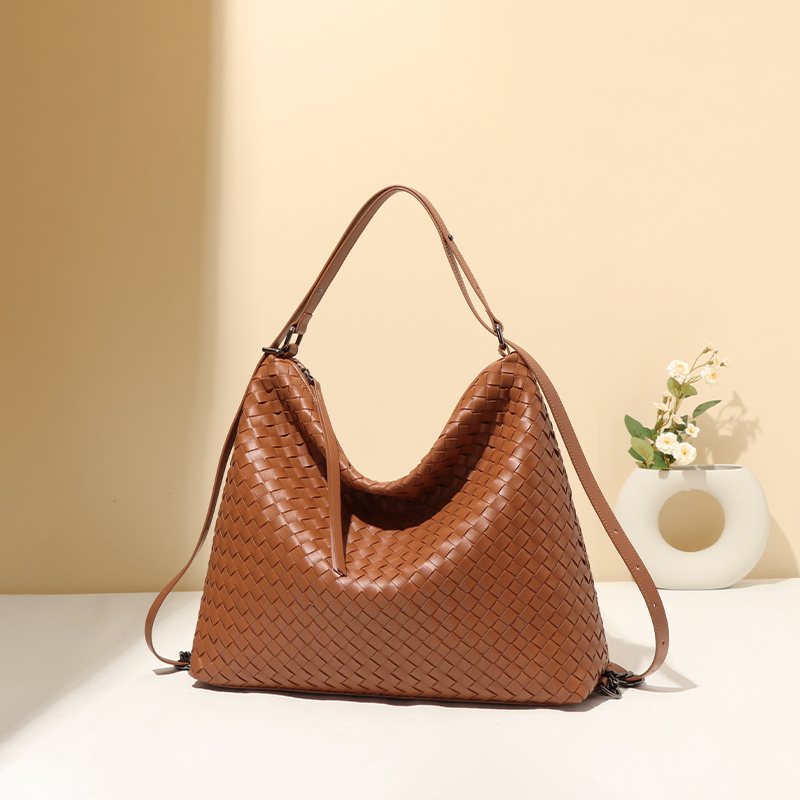 2024 new fashion women's bag handmade woven bag woven retro simple large capacity backpack shoulder handbag crossbody bag