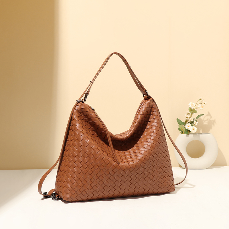 2024 new fashion women's bag handmade woven bag woven retro simple large capacity backpack shoulder handbag crossbody bag