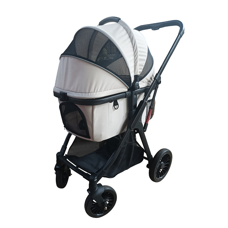 2023 luxury Wholesale customized 4 wheels large cat dog breathable automatic easy folding pet stroller and carrier