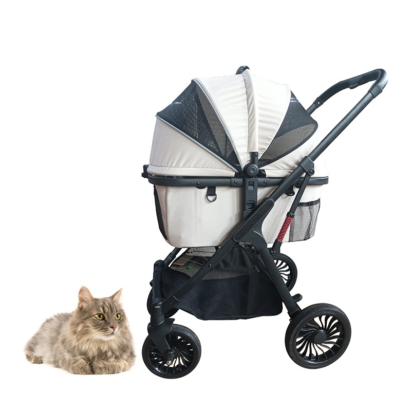 2023 luxury Wholesale customized 4 wheels large cat dog breathable automatic easy folding pet stroller and carrier