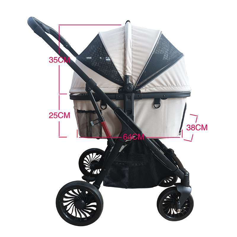 2023 luxury Wholesale customized 4 wheels large cat dog breathable automatic easy folding pet stroller and carrier