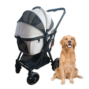 new design pet stroller 4 wheel dog strollers carrier foldable pram black gear no-zip happy pet trailer stroller