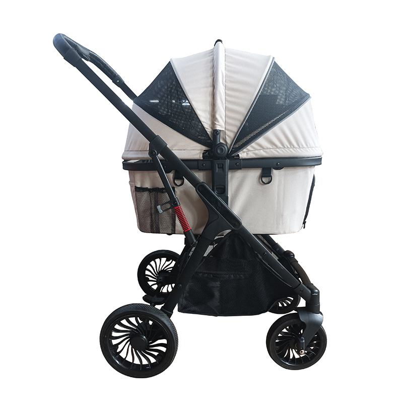 new design pet stroller 4 wheel dog strollers carrier foldable pram black gear no-zip happy pet trailer stroller