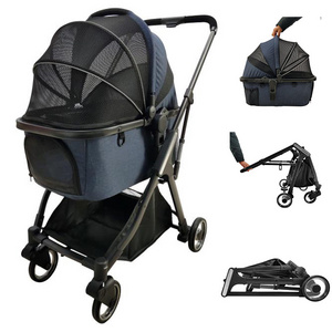 luxury folding pet stroller for dog /outdoor dog strollers pet trolley for sale / pet stroller carrier travel with large wheels