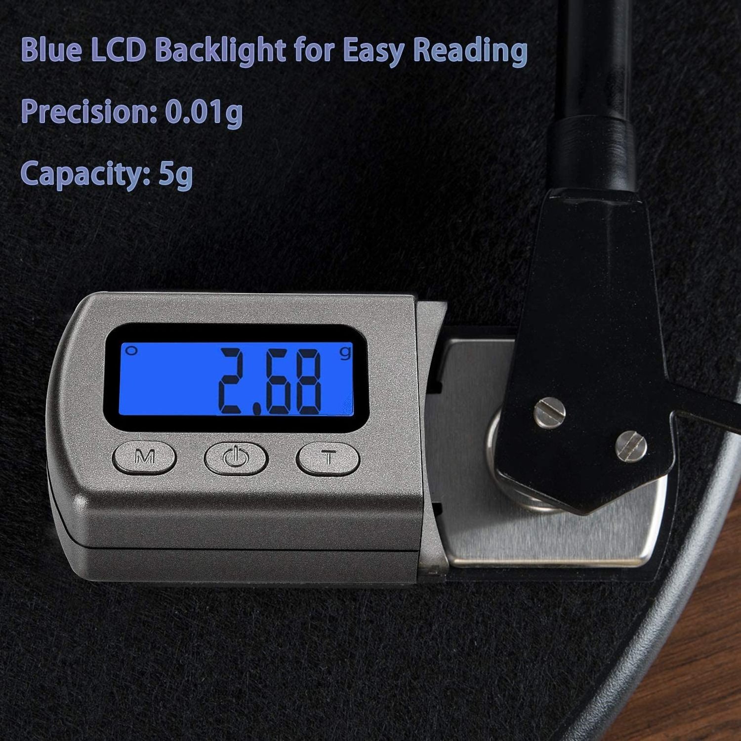 0.01g/5g Professional Turntable Stylus Force Gauge Scale with Blue Backlight LCD for Vinyl Record Needle Tonearm Phono Cartridge