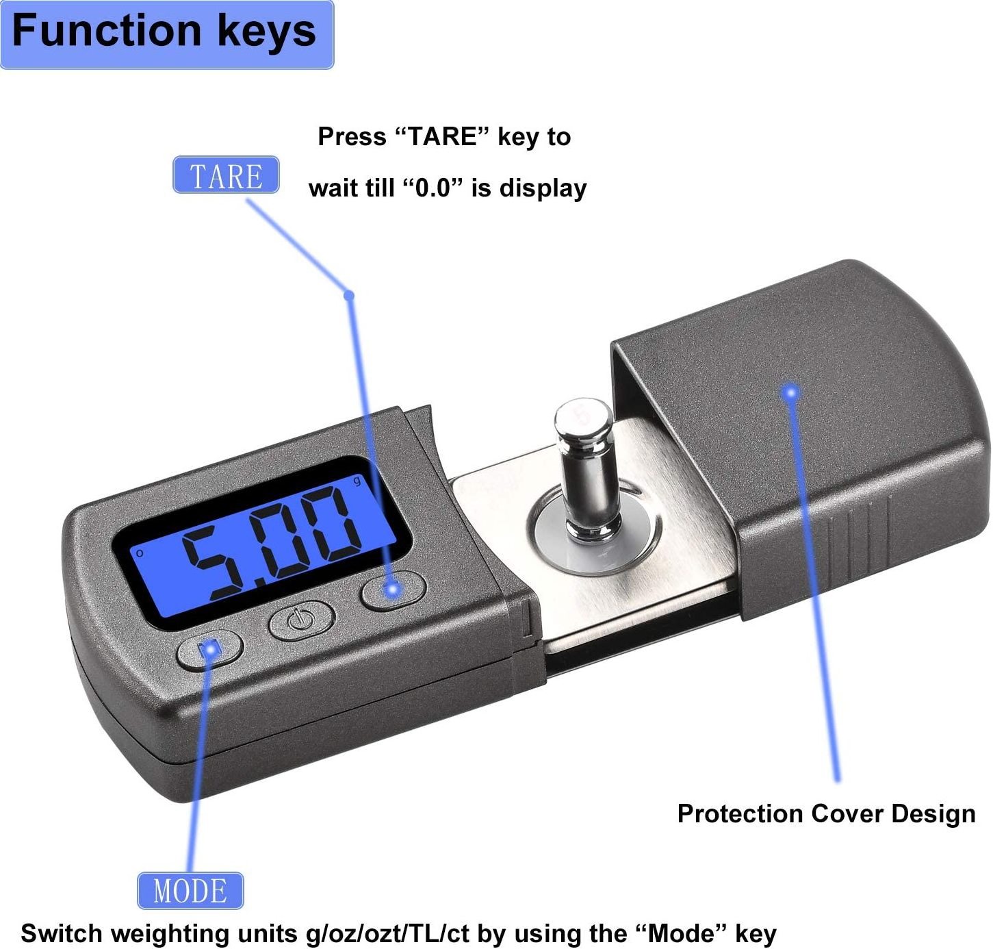 0.01g/5g Professional Turntable Stylus Force Gauge Scale with Blue Backlight LCD for Vinyl Record Needle Tonearm Phono Cartridge