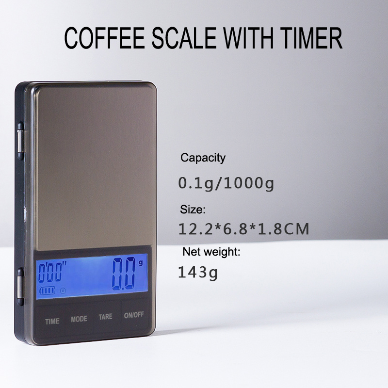 Mini Digital Pocket Scale 01G Small Coffee Scale Timer 1000 Espresso Portable Camping Tools