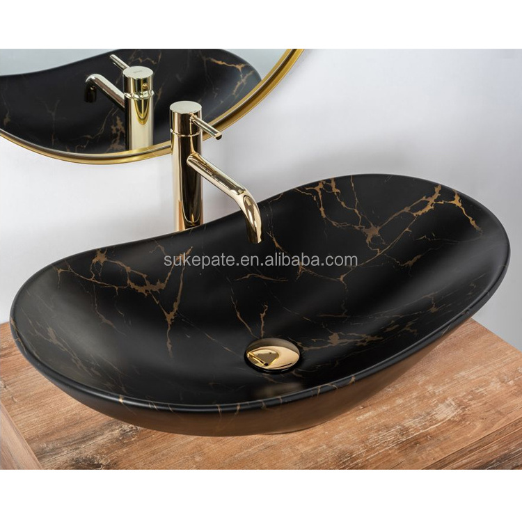 Countertop marble matte black vanity vessel sink ceramic basin vasque design marble wash hand basin bathroom sinks