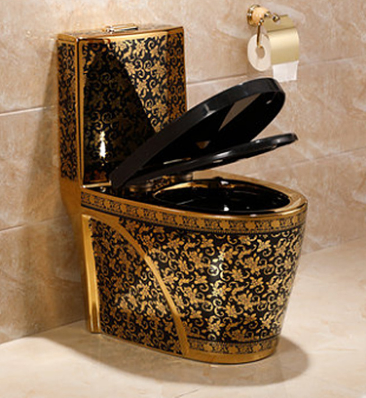 Luxury sanitary ware bathroom ceramic black and gold toilets seat for sale