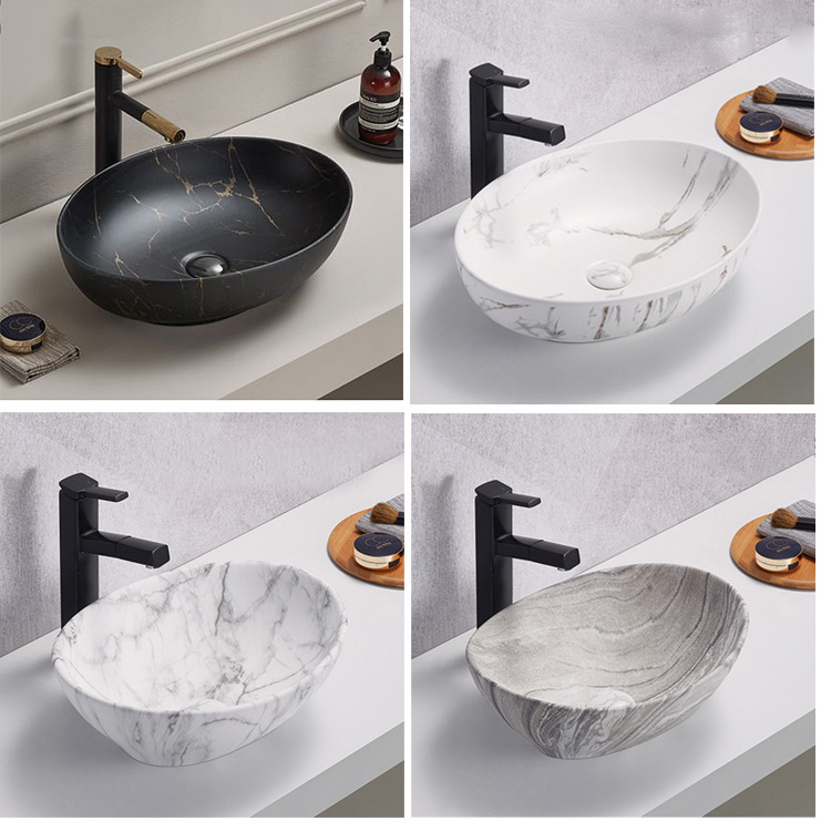 Countertop marble matte black vanity vessel sink ceramic basin vasque design marble wash hand basin bathroom sinks