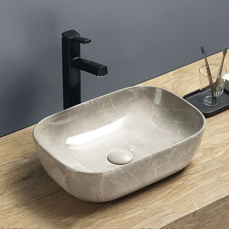 European Style Cheap Marble Glossy Bathroom Ceramic Wash Design Counter Top Art Basin