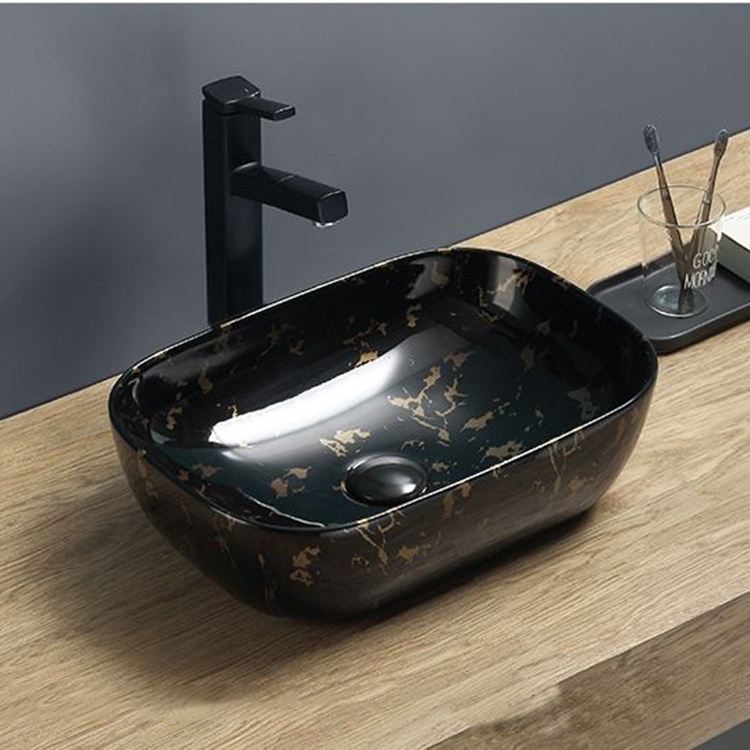 European Style Cheap Marble Glossy Bathroom Ceramic Wash Design Counter Top Art Basin