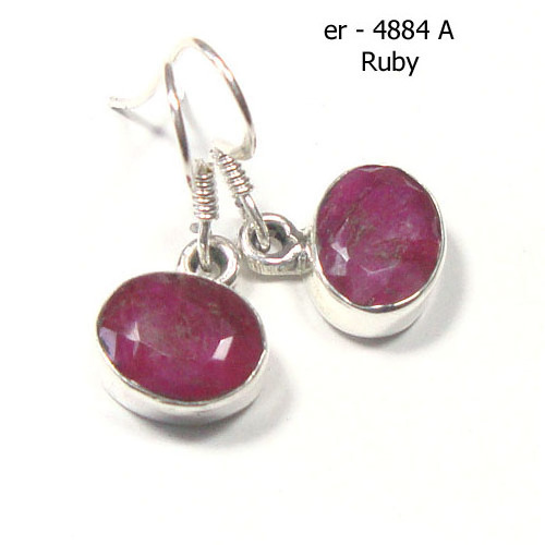 Fine jewelry 925 sterling silver earrings red ruby quartz drop dangle hoop huggie stock ear studs bezel jhumki Indian jewellery