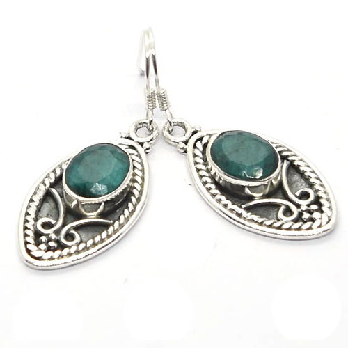 best selling green stone 925 sterling silver earrings drop dangle ear-studs hoop tribal fusion ethnic bohemian wholesale jewelry