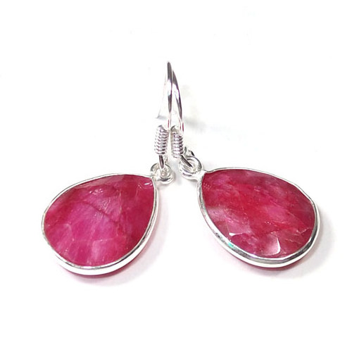 Fine jewelry 925 sterling silver earrings red ruby quartz drop dangle hoop huggie stock ear studs bezel jhumki Indian jewellery