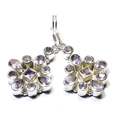 wedding style 925 solid sterling silver earrings purple amethyst authentic natural gemstones artisan inspired Indian jewellery