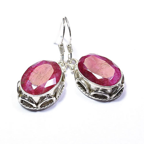 Red stone 925 sterling silver drop earrings dangle ear-studs hoop bezel tassel huggie wholesale gemstone Indian jewelry