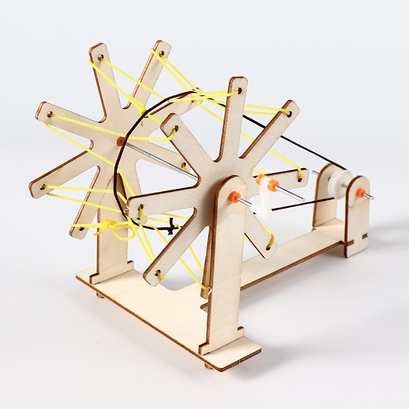 Creative wooden spinning wheel diy 3d handmade assemble puzzle stem toys for kids