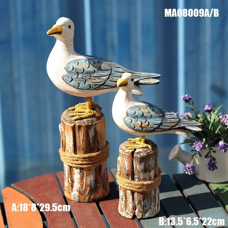 Creative wooden stump bird decoration mediterranean style Handmade decorative wood craft articles sculpture