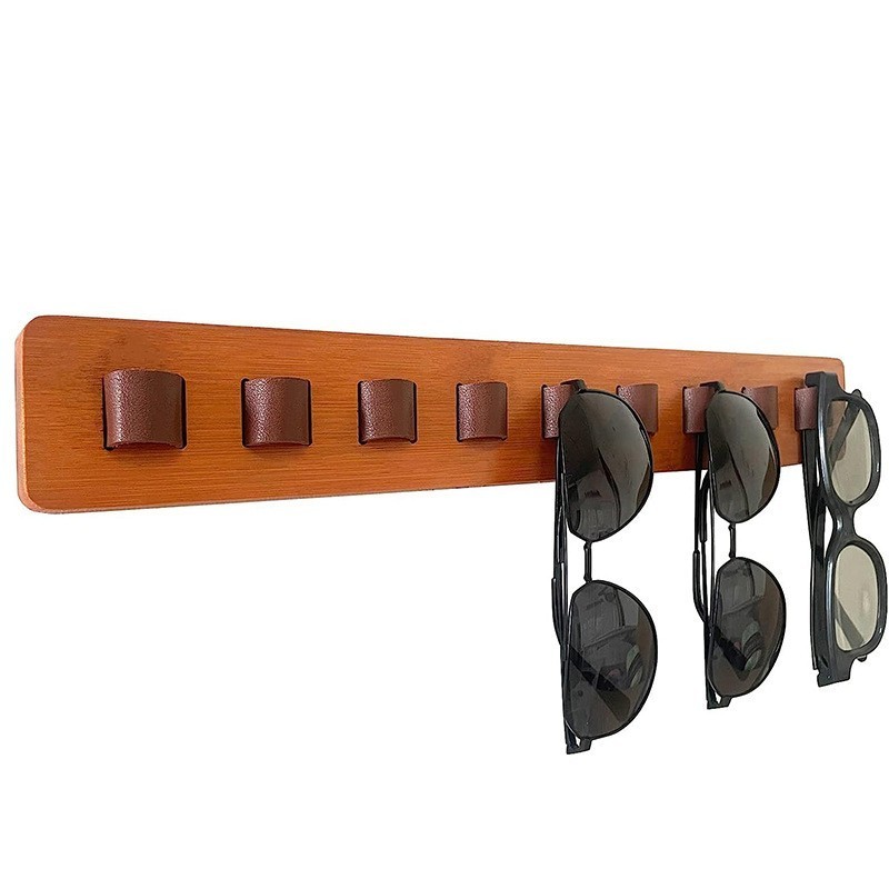 Eco-friendly natural bamboo wooden wall mounted glasses storage rack sunglasses display holder