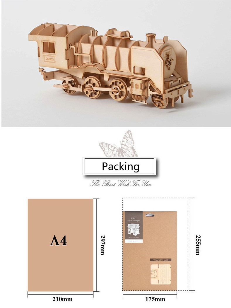 New DIY wooden steam train models 3D puzzles handicraft toys for adults and kids