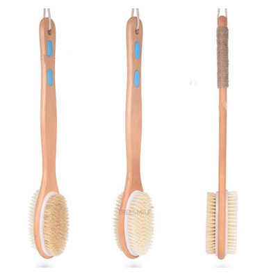 Wooden Bath Brush Long Handle with Double Sided Bristles Wood Massage Shower Brush with Soft and Stiff Bristles