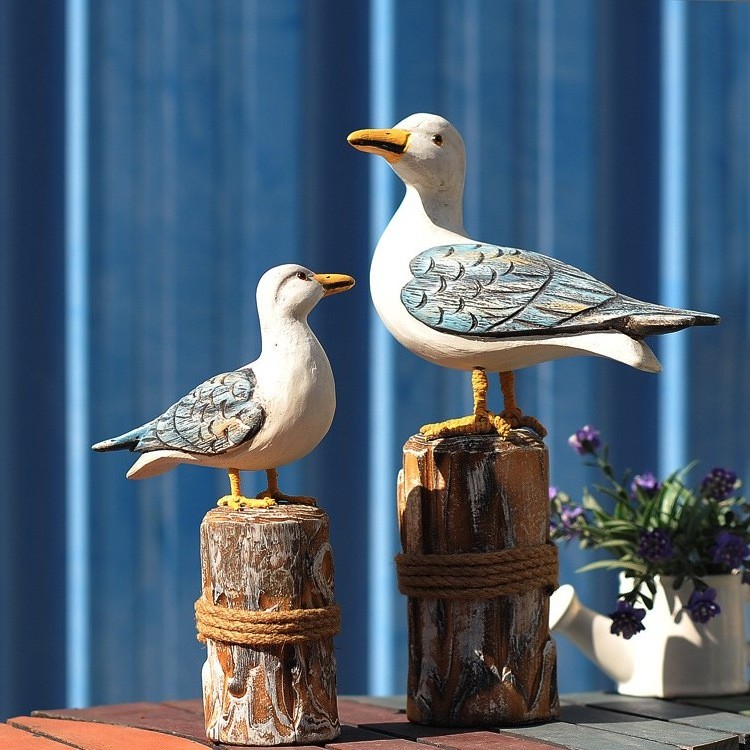 Creative wooden stump bird decoration mediterranean style Handmade decorative wood craft articles sculpture