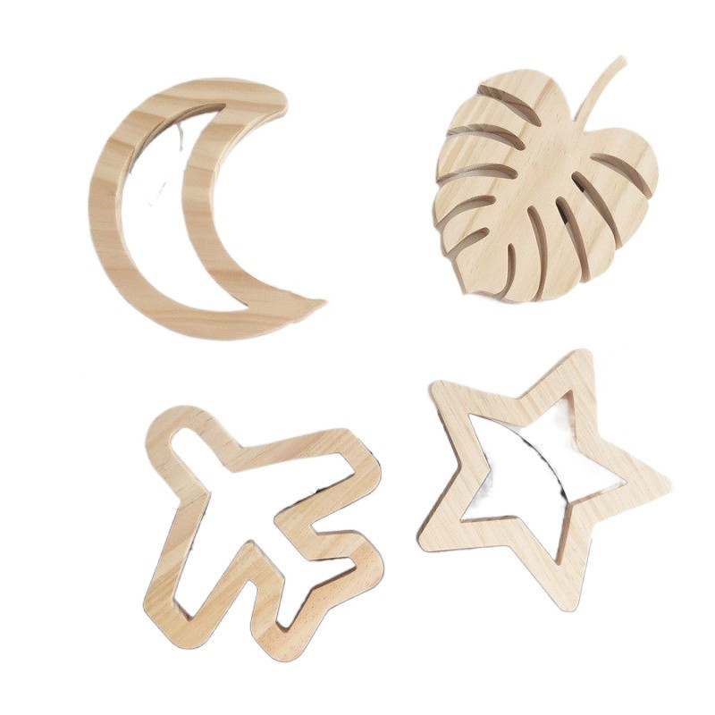 Creative Wooden Moon Stars Airplane Butterfly Wall Sticker Solid Wood Home Decoration