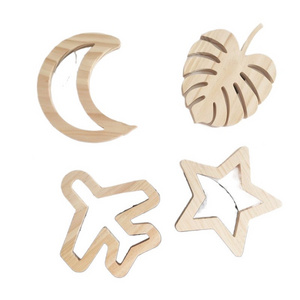 Creative Wooden Moon Stars Airplane Butterfly Wall Sticker Solid Wood Home Decoration