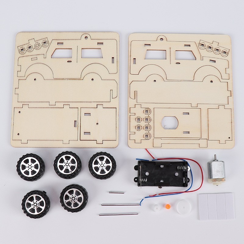 Wholesale wooden electric jeep model DIY 3d puzzle stem educational toy hot selling