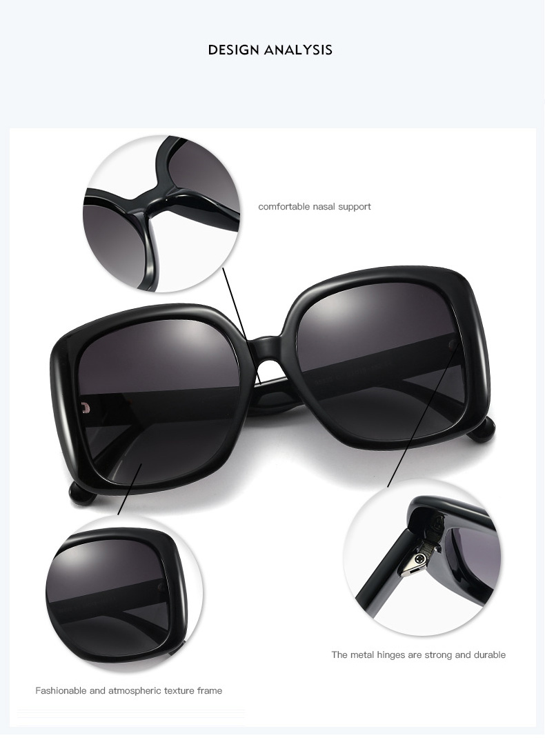 New large frame sunglasses Women's polarized sunglasses Cross border sunglasses Hot selling glasses in Europe and America