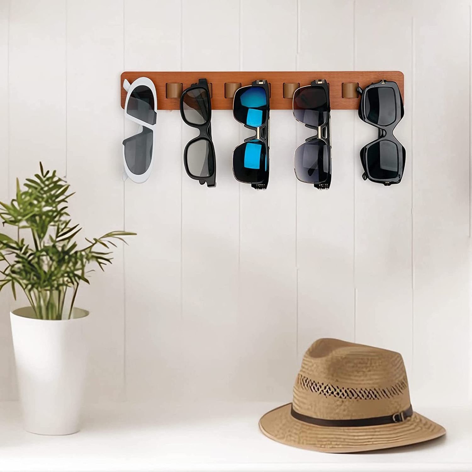 New arrival wooden wall display glasses rack home sunglasses bamboo storage holder