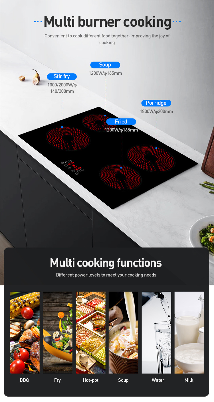 Chinese Supplier Ceramic Cooktop Polished Plate 4 Burners Touch Screen Stove Glass Ceramic Plate Stove