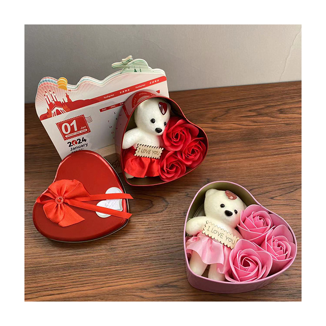 Heart shaped Mother's Day 3 Soap Rose Bear Gift Box Valentine's Day Gift