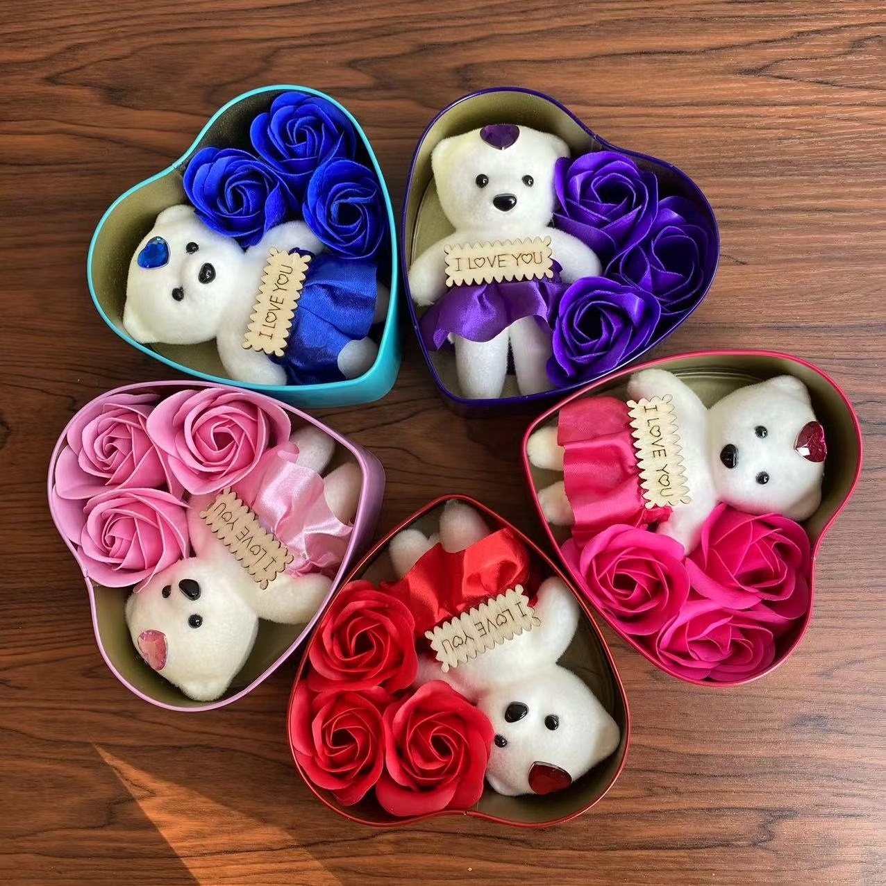 Heart shaped Mother's Day 3 Soap Rose Bear Gift Box Valentine's Day Gift