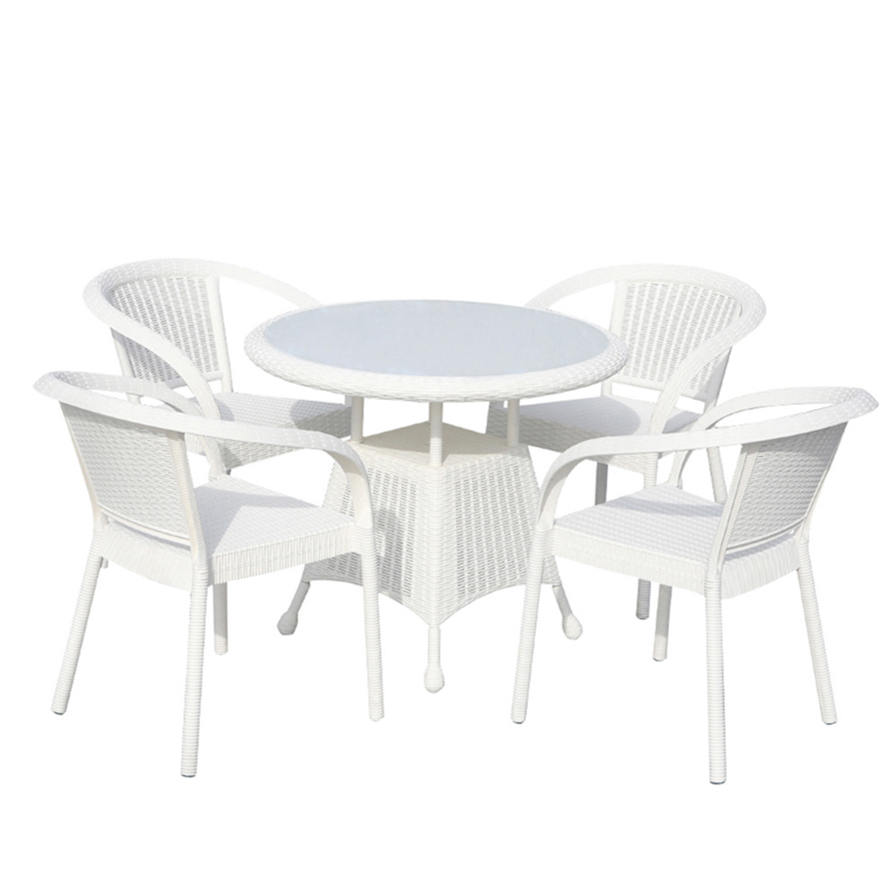 4 Pieces Patio Rattan Chair And Outdoor Dining Table Set White Wicker