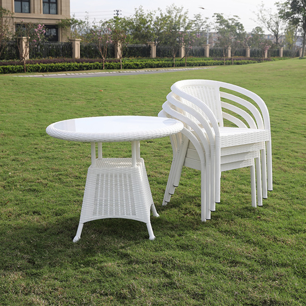 4 Pieces Patio Rattan Chair And Outdoor Dining Table Set White Wicker