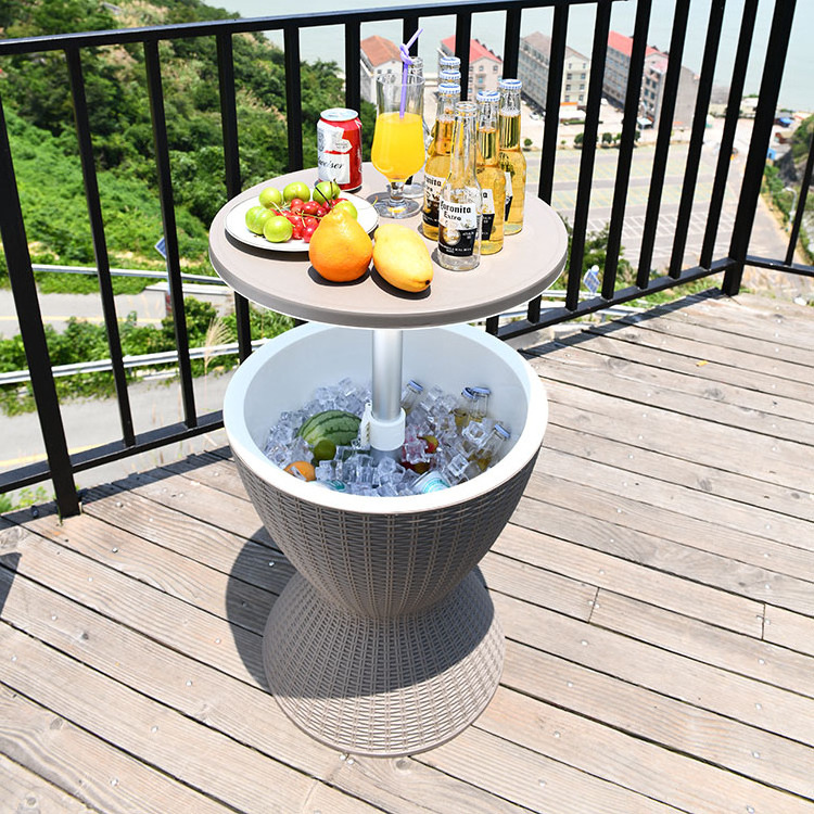 3 IN 1 Outdoor Rattan Patio Furniture Ice Bucket Cool Bar Cooler Table