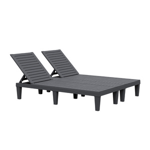 Double beach chair back 5 positions adjustable weatherproof outdoor chaise lounge