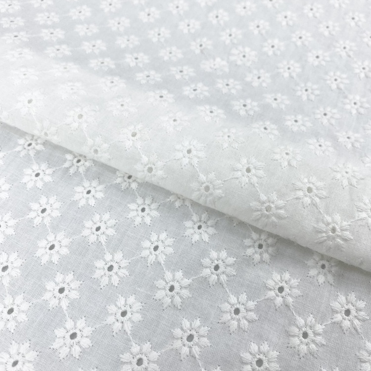 China textile cloth white embroidered swiss voile eyelet 100% cotton embroidery fabric for women dress