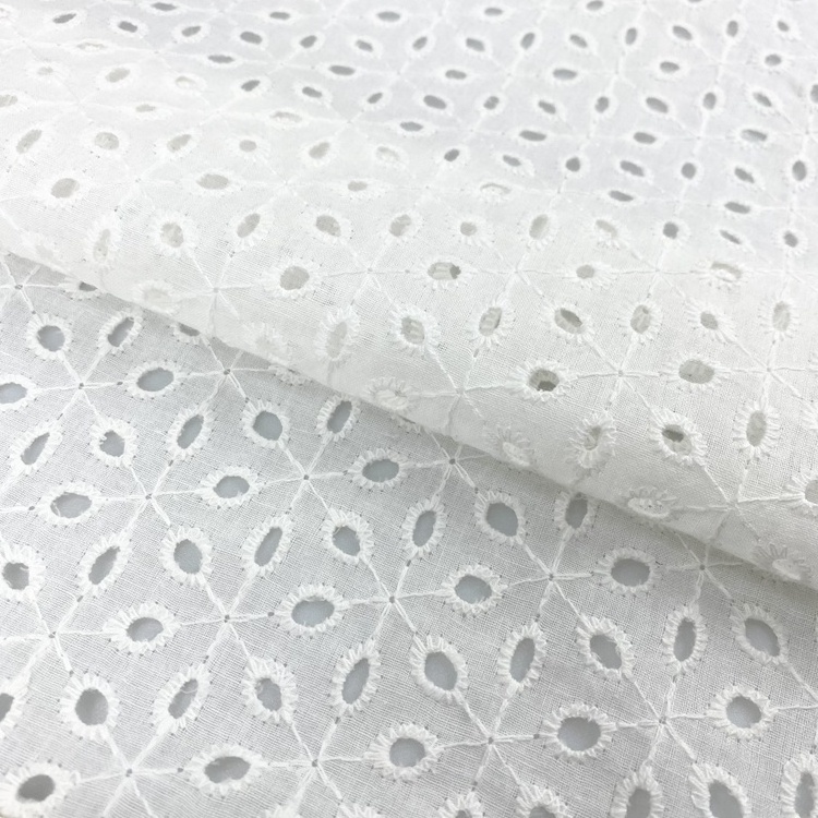 China textile cloth white embroidered swiss voile eyelet 100% cotton embroidery fabric for women dress