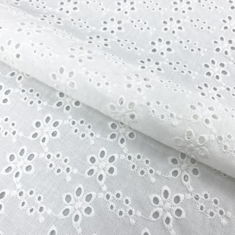 China textile cloth white embroidered swiss voile eyelet 100% cotton embroidery fabric for women dress