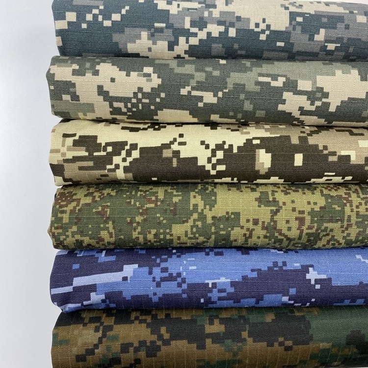 Modern style blue color polyester t/c 80/20 rip-stop camo poly cotton mosaic printed workwear fabric for uniform