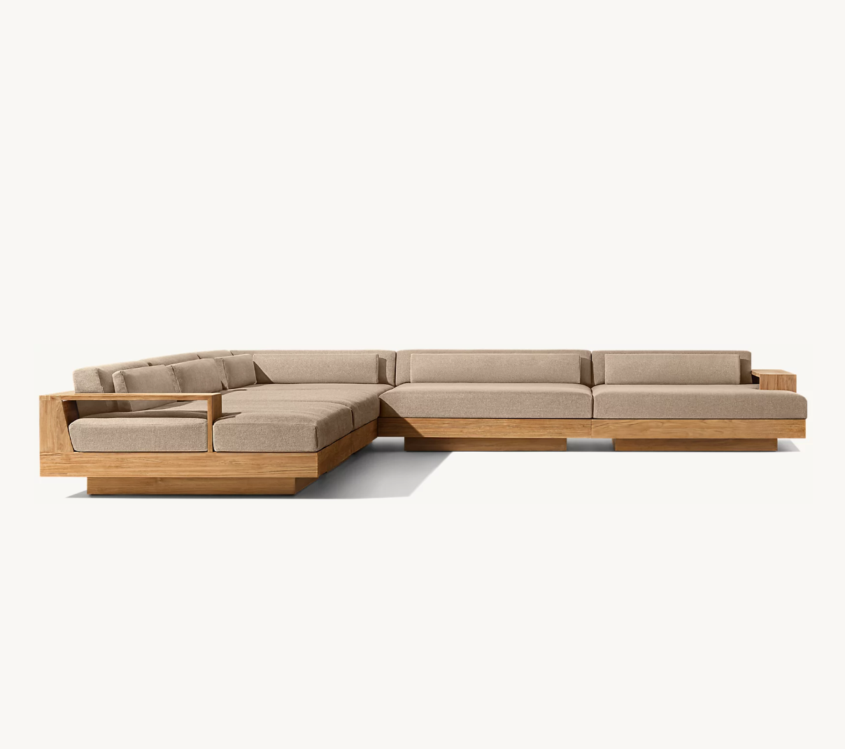 CAPE TOWN Patio Outdoor Daybed Minimalism Upholstered Design Wooden Modular Chaise Sofa Teak L-Sectional Sunbed Garden Furniture