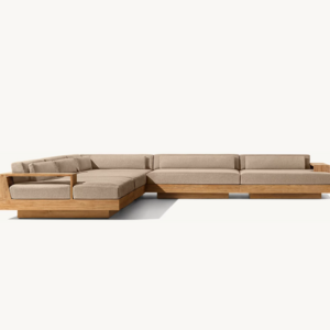 CAPE TOWN Patio Outdoor Daybed Minimalism Upholstered Design Wooden Modular Chaise Sofa Teak L-Sectional Sunbed Garden Furniture