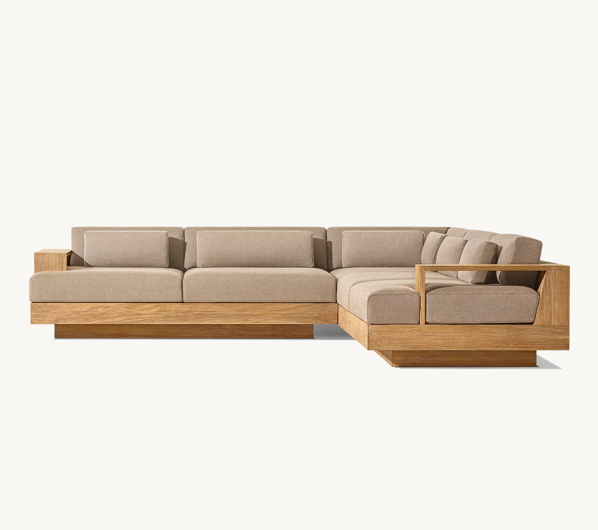 CAPE TOWN Patio Outdoor L-Sectional Sofa Set Minimalism Upholstered Design Wooden Modular Chaise Sofa Teak Sectional Furniture