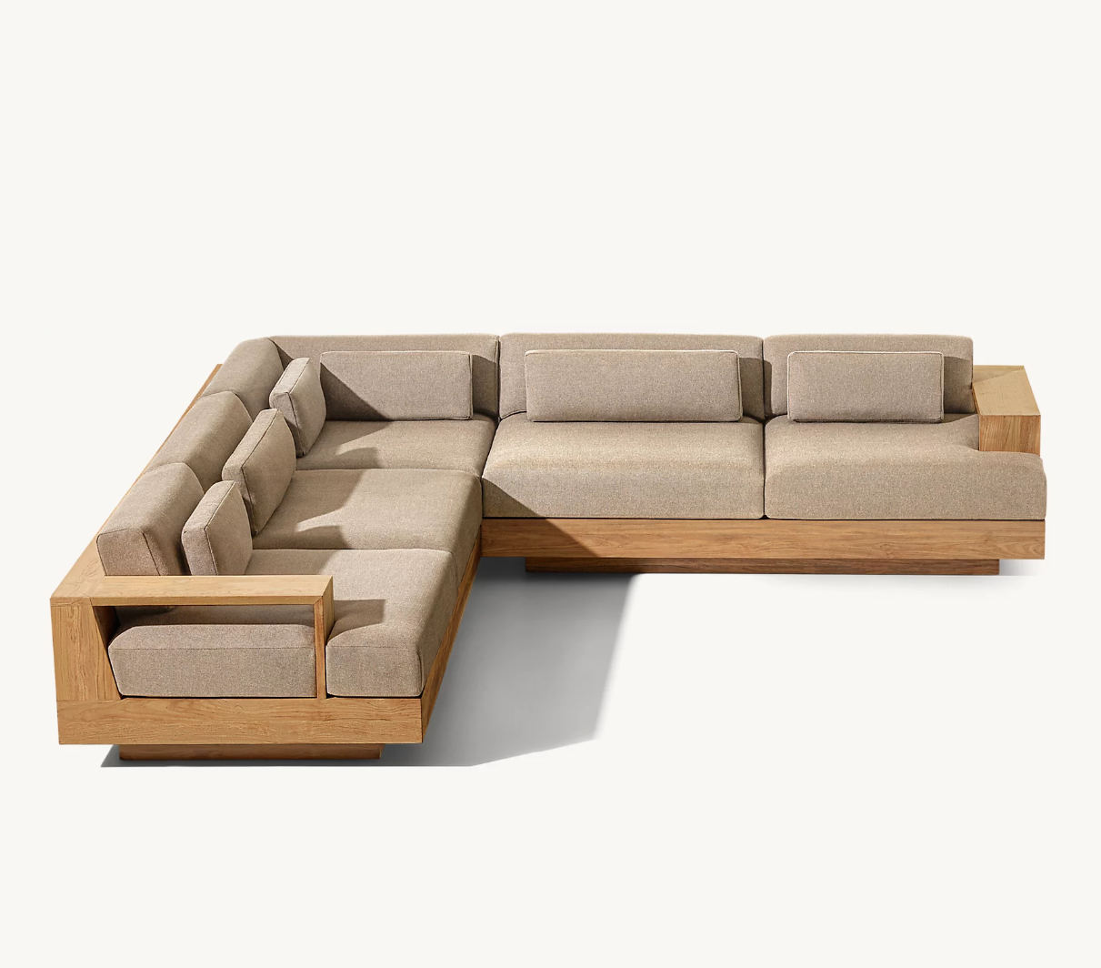 CAPE TOWN Patio Outdoor L-Sectional Sofa Set Minimalism Upholstered Design Wooden Modular Chaise Sofa Teak Sectional Furniture