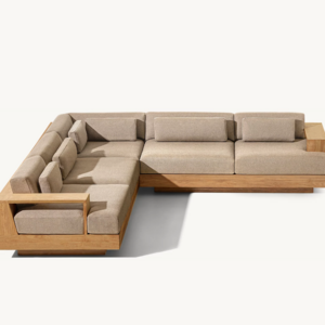 CAPE TOWN Patio Outdoor L-Sectional Sofa Set Minimalism Upholstered Design Wooden Modular Chaise Sofa Teak Sectional Furniture